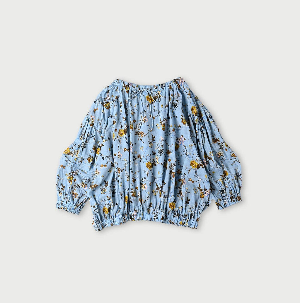 45 Gauze Antique Flower Print Shirring Blouse Back