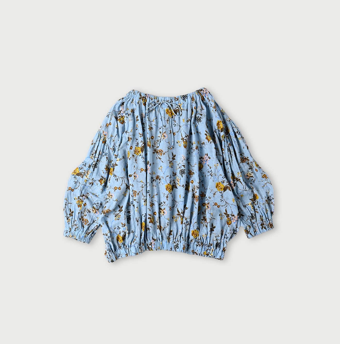 45 Gauze Antique Flower Print Shirring Blouse Back
