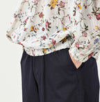 45 Gauze Antique Flower Print Shirring Blouse Detail