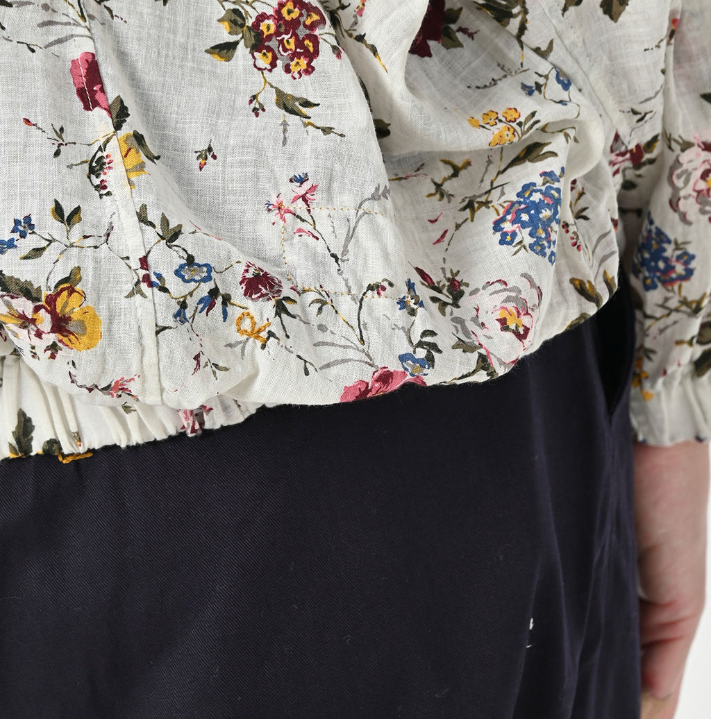 45 Gauze Antique Flower Print Shirring Blouse Detail
