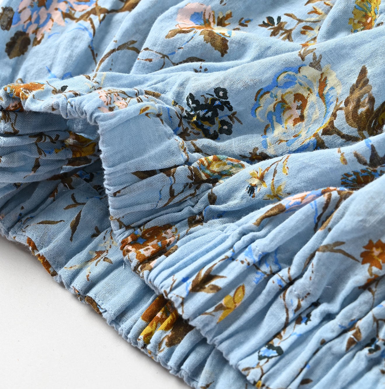 45 Gauze Antique Flower Print Shirring Blouse Detail