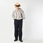 45 Gauze Antique Flower Print Shirring Blouse Female Model