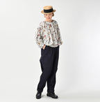 45 Gauze Antique Flower Print Shirring Blouse Female Model