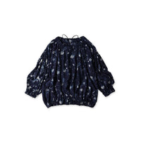 Indigo 45 Gauze Antique Flower Print Shirring Blouse