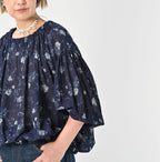 Indigo 45 Gauze Antique Flower Print Shirring Blouse Detail