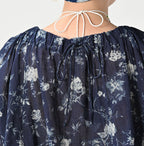 Indigo 45 Gauze Antique Flower Print Shirring Blouse Detail