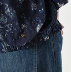Indigo 45 Gauze Antique Flower Print Shirring Blouse Detail