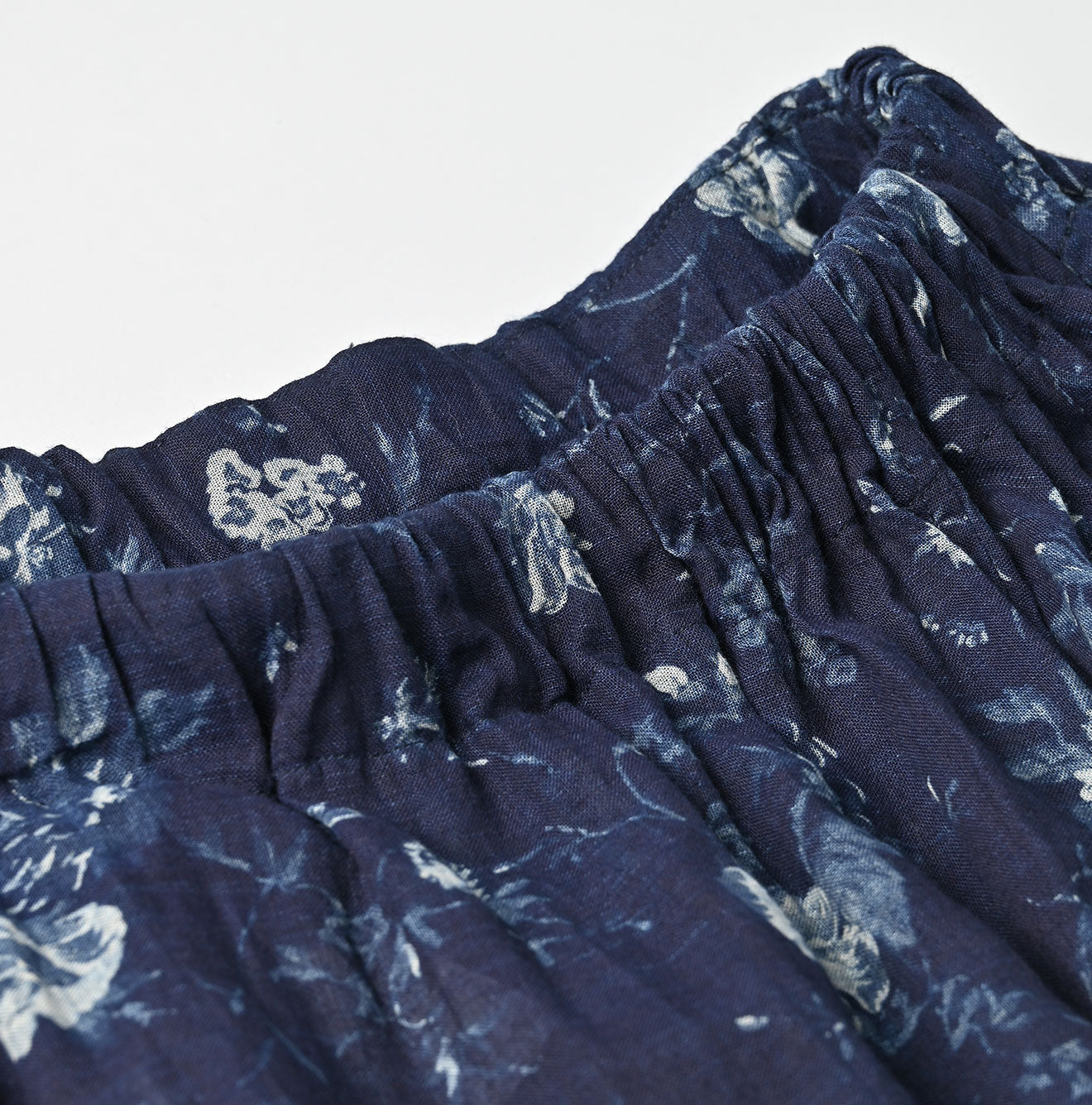 Indigo 45 Gauze Antique Flower Print Shirring Blouse Detail
