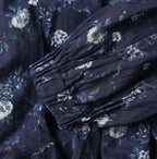 Indigo 45 Gauze Antique Flower Print Shirring Blouse Detail