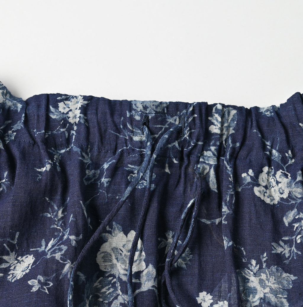 Indigo 45 Gauze Antique Flower Print Shirring Blouse Detail