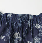 Indigo 45 Gauze Antique Flower Print Shirring Blouse Detail