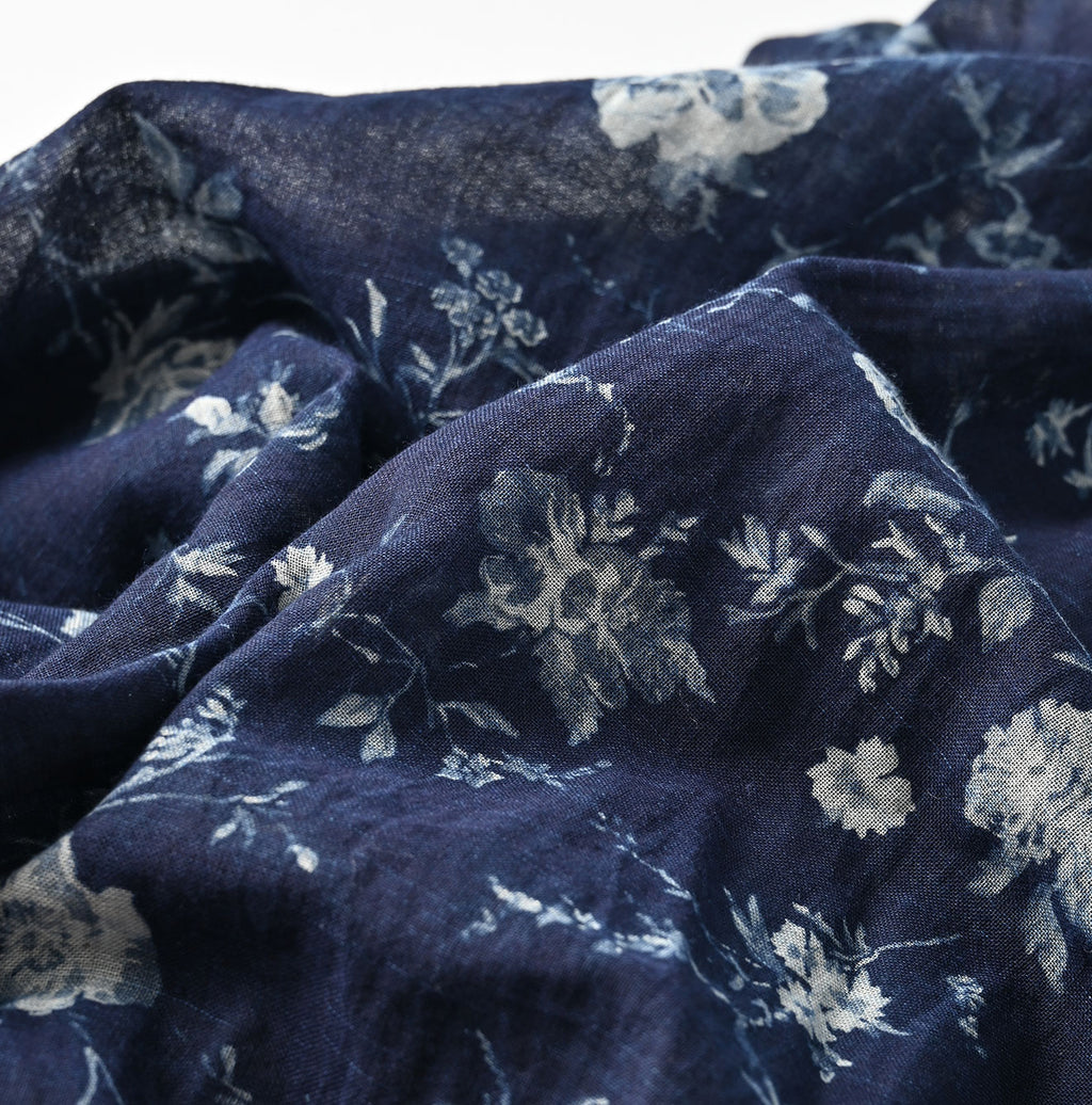 Indigo 45 Gauze Antique Flower Print Shirring Blouse Detail
