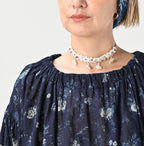 Indigo 45 Gauze Antique Flower Print Shirring Blouse Detail