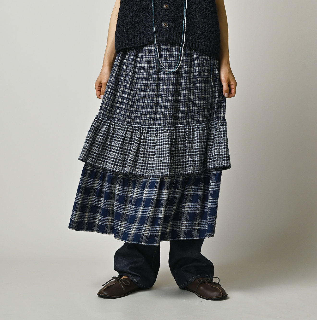 Indian Ai Flannel Mix Tiered Frill Petti Skirt