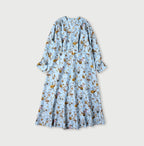 Silk Antique Flower Print Dress Saxe