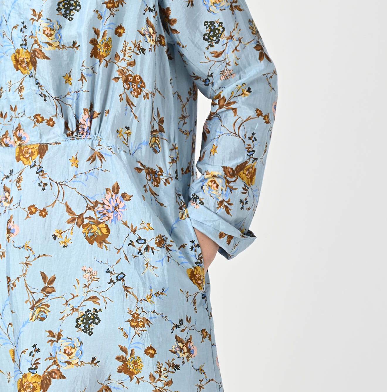 Silk Antique Flower Print Dress Detail
