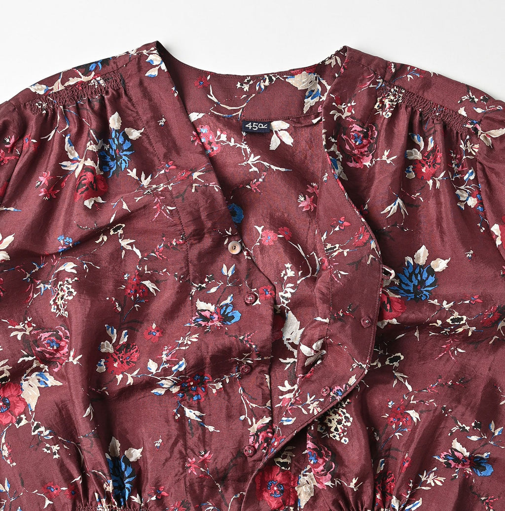 Silk Antique Flower Print Dress Detail