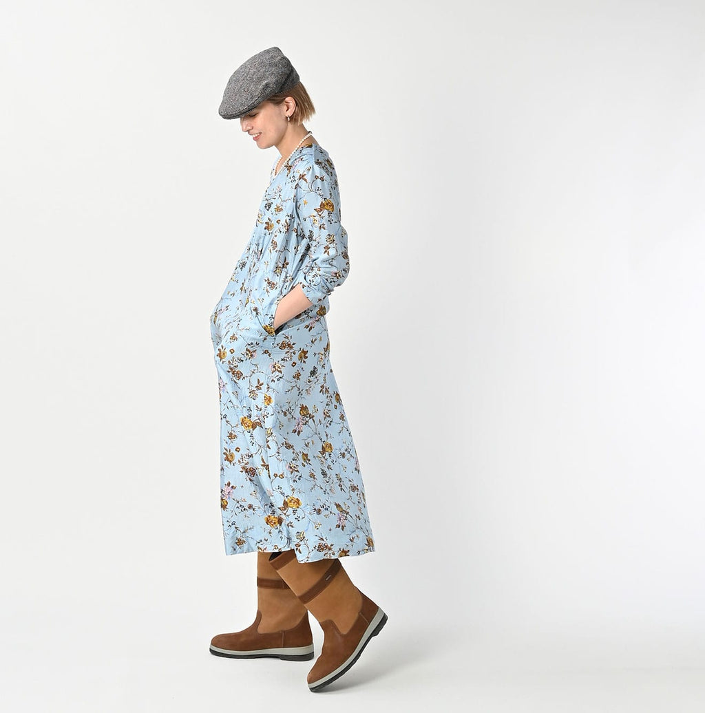 Silk Antique Flower Print Dress Female Model