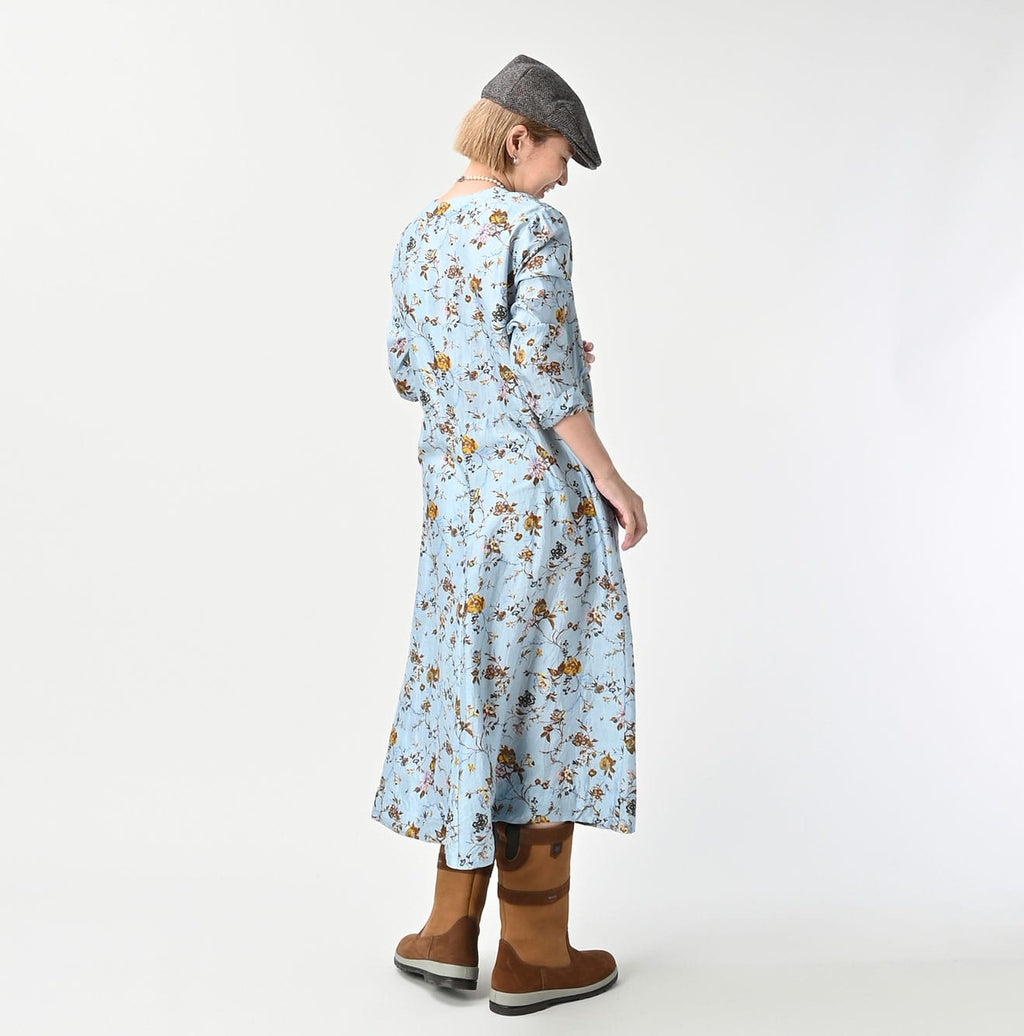 Silk Antique Flower Print Dress Female Model