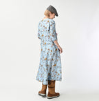 Silk Antique Flower Print Dress Female Model