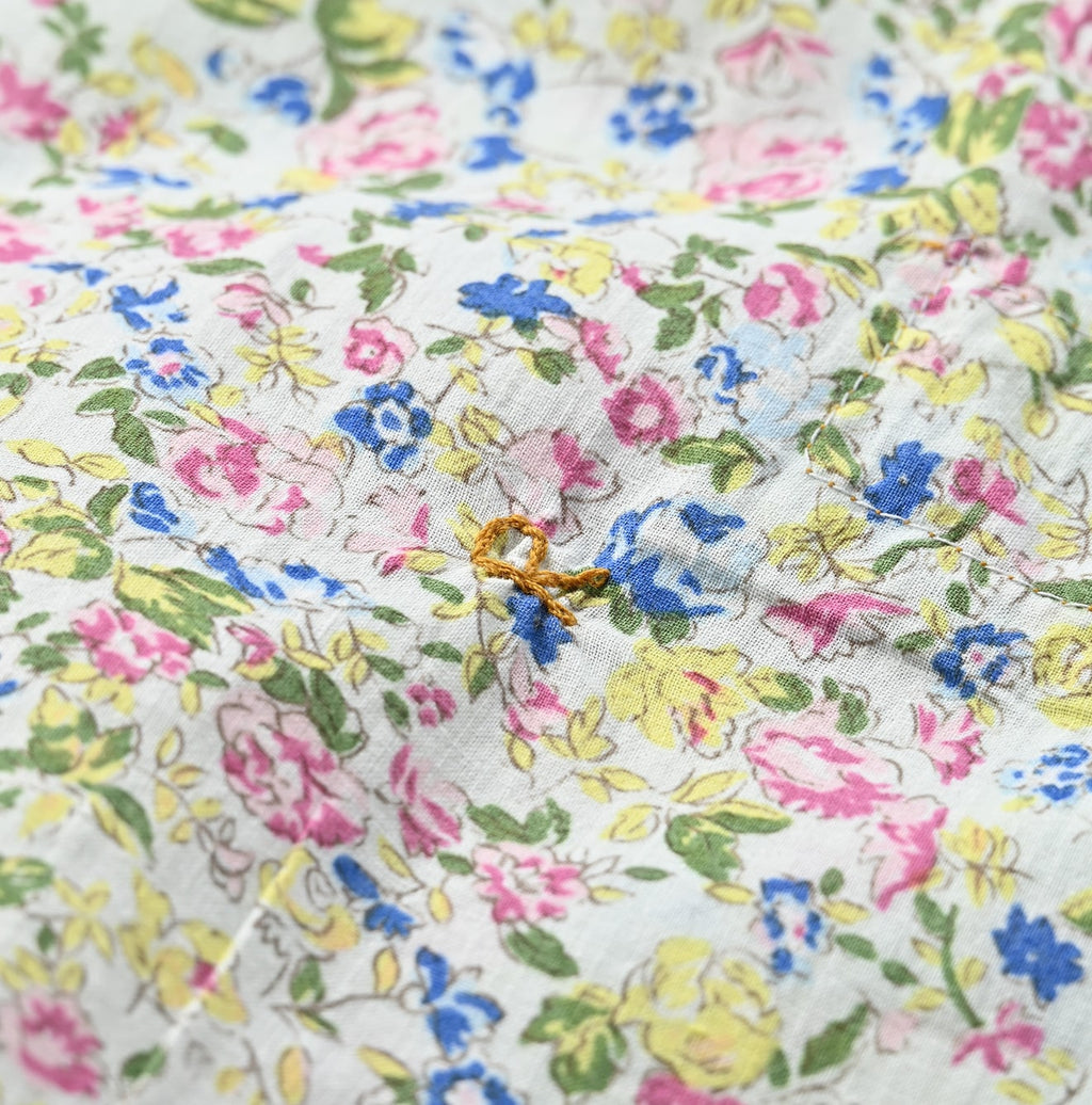 Indian Khadi Flower Print Ribbon Blouse Detail