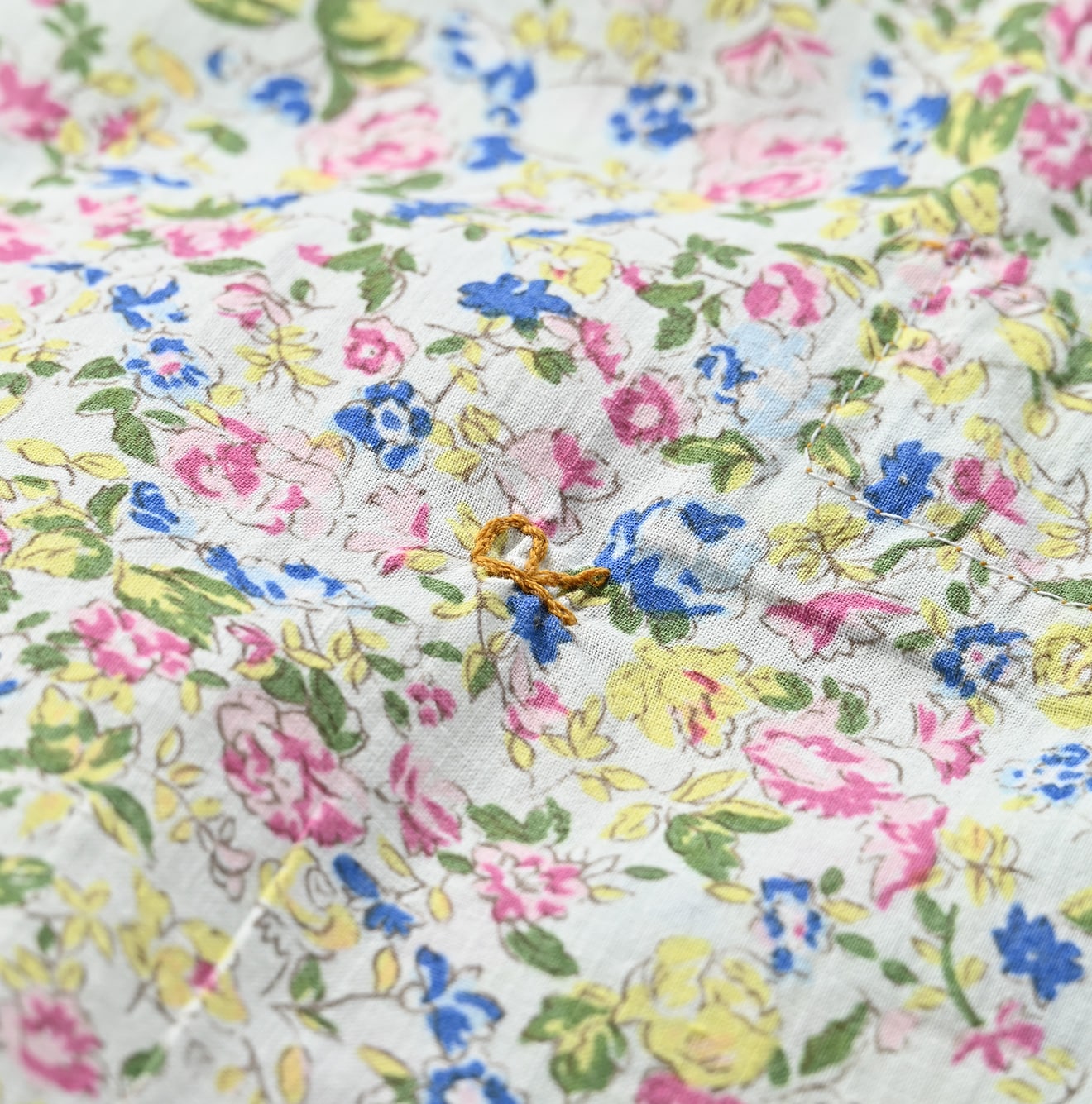 Indian Khadi Flower Print Ribbon Blouse Detail