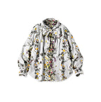 Indian Khadi Bouquet Stripe Print Ribbon Blouse Saxe