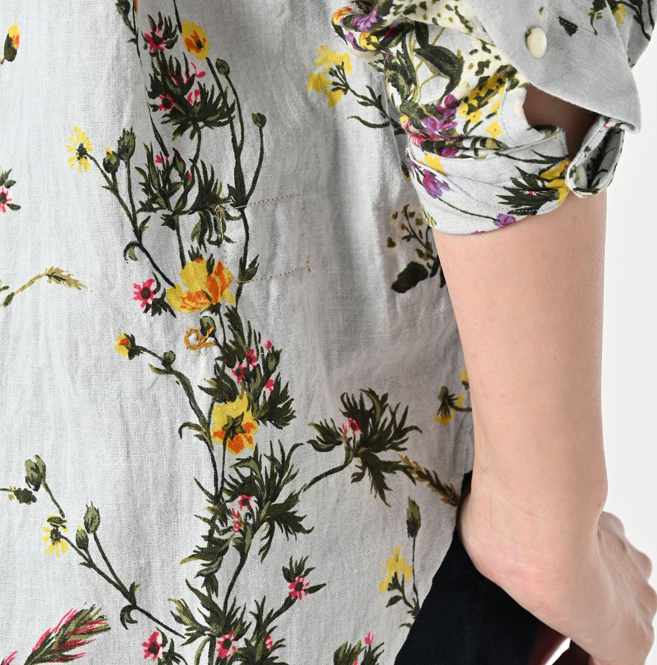 Indian Khadi Bouquet Stripe Print Ribbon Blouse Detail
