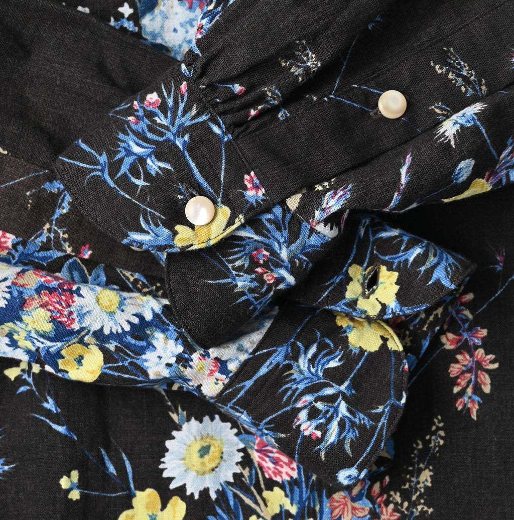 Indian Khadi Bouquet Stripe Print Ribbon Blouse Detail