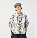 Indian Khadi Bouquet Stripe Print Ribbon Blouse Female Model