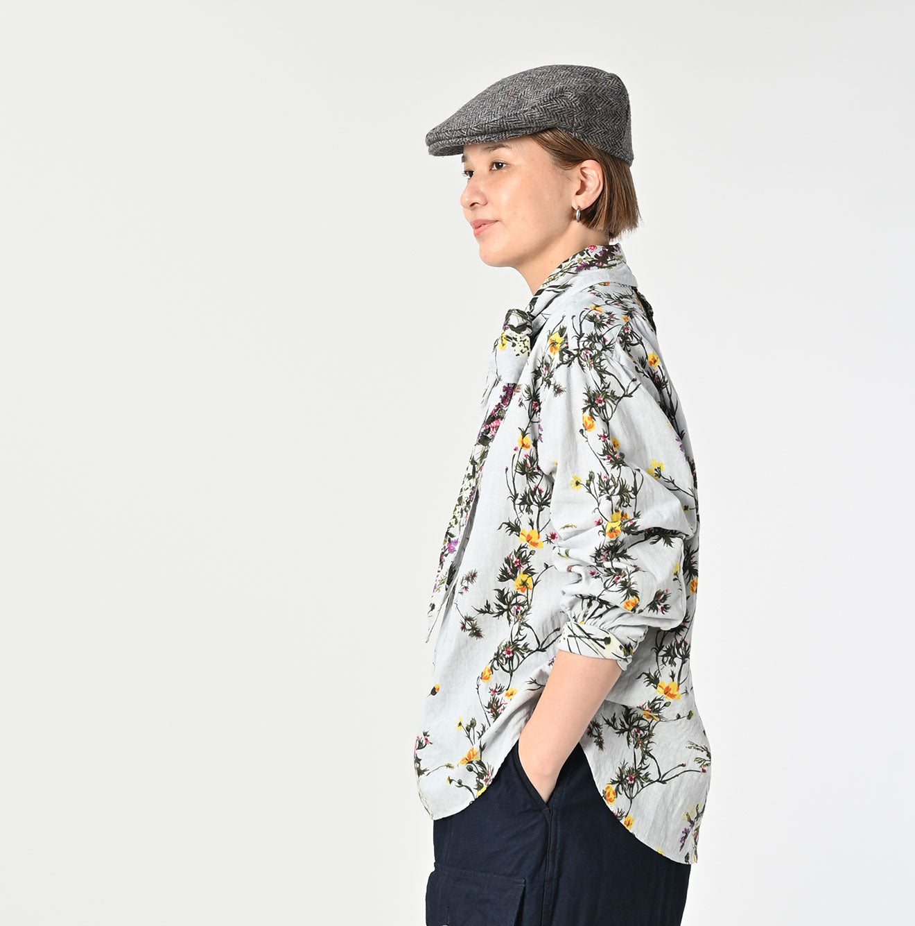 Indian Khadi Bouquet Stripe Print Ribbon Blouse Female Model