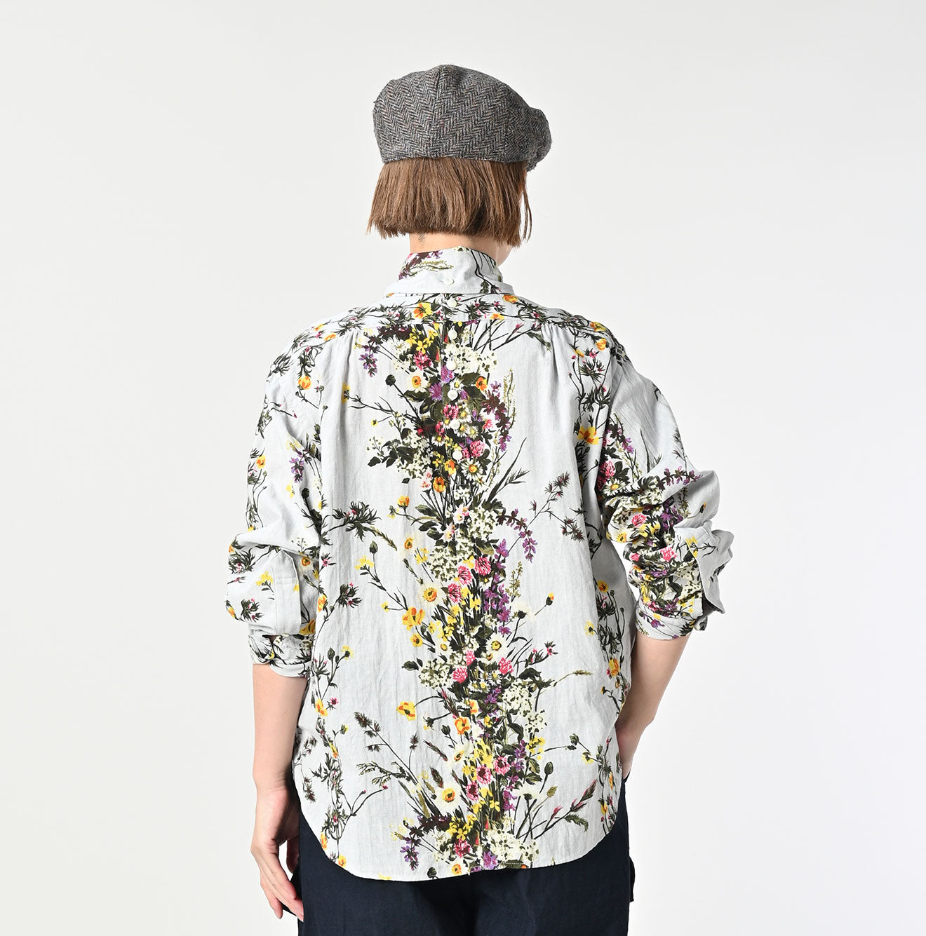 Indian Khadi Bouquet Stripe Print Ribbon Blouse Female Model