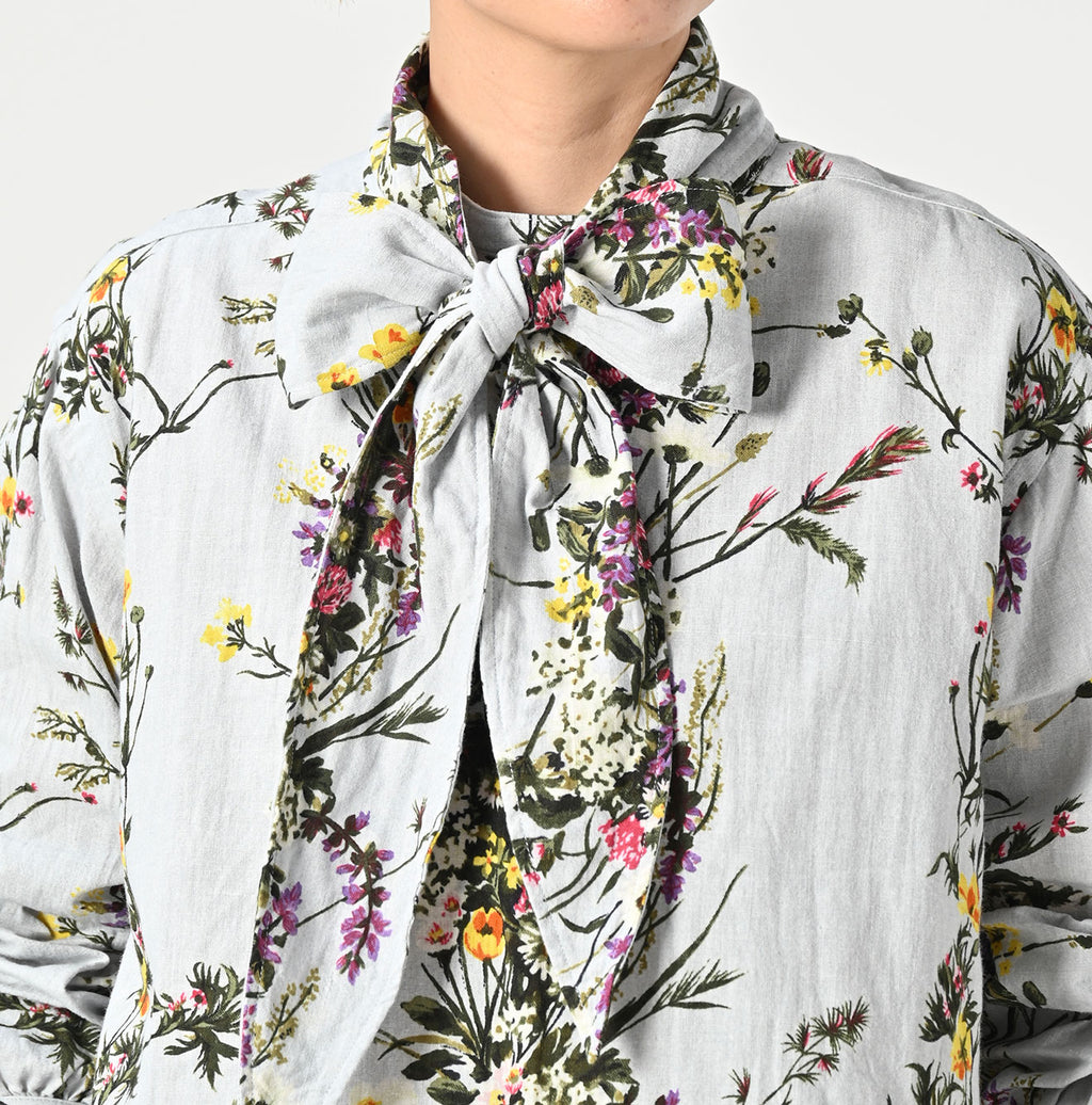 Indian Khadi Bouquet Stripe Print Ribbon Blouse Detail