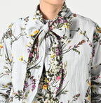 Indian Khadi Bouquet Stripe Print Ribbon Blouse Detail