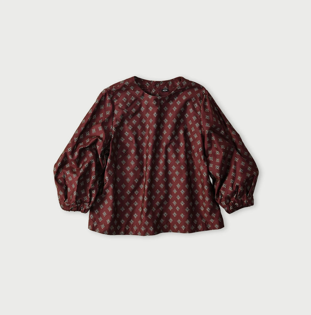 Square Komon Print Puff Blouse
