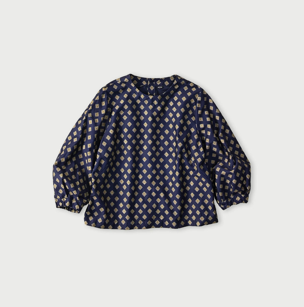 Square Komon Print Puff Blouse