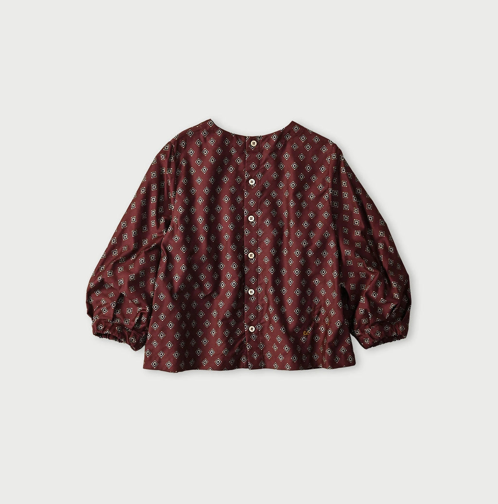 Square Komon Print Puff Blouse