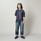 Square Komon Print Puff Blouse