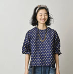Square Komon Print Puff Blouse