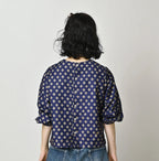 Square Komon Print Puff Blouse