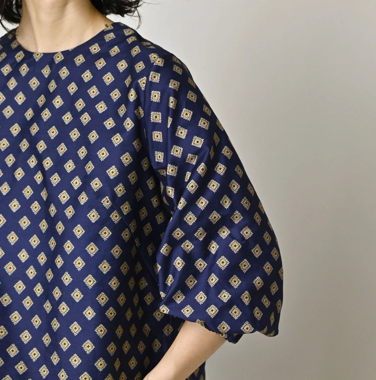 Square Komon Print Puff Blouse
