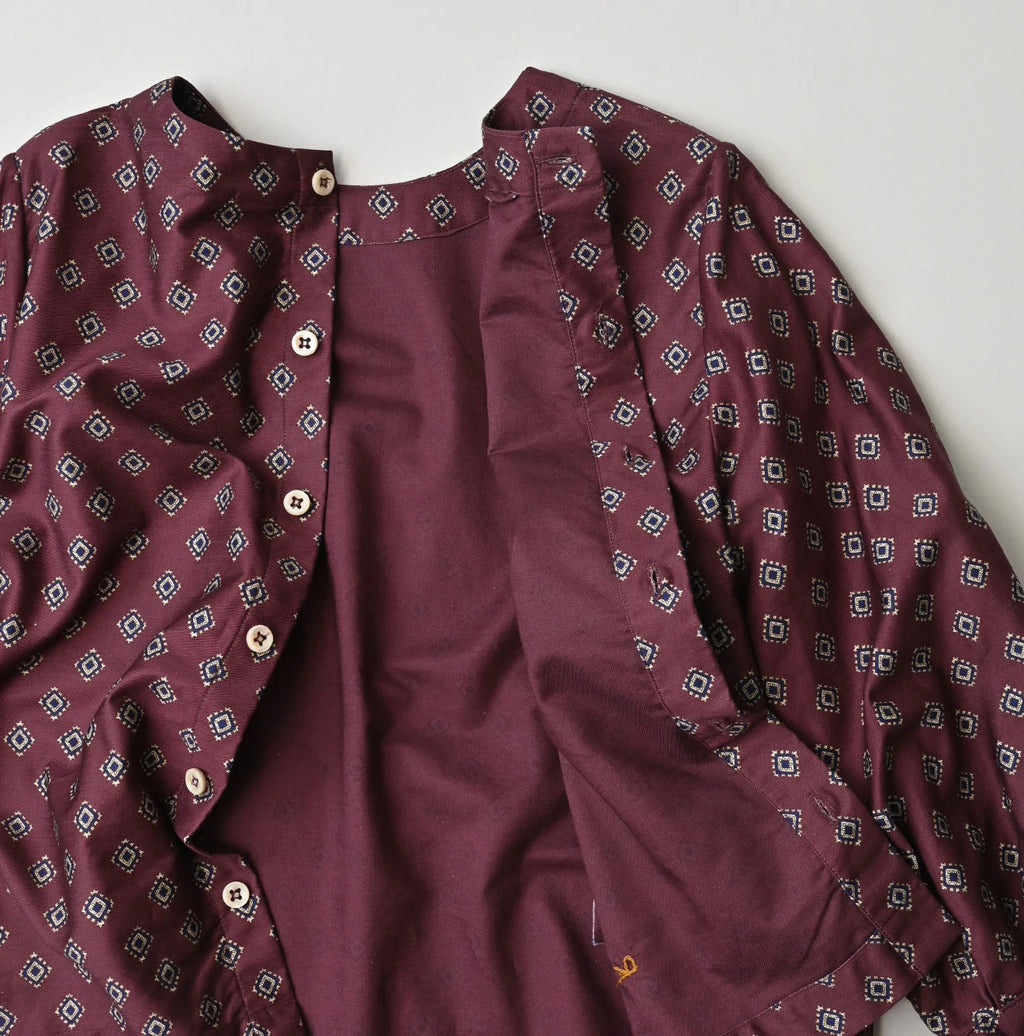 Square Komon Print Puff Blouse