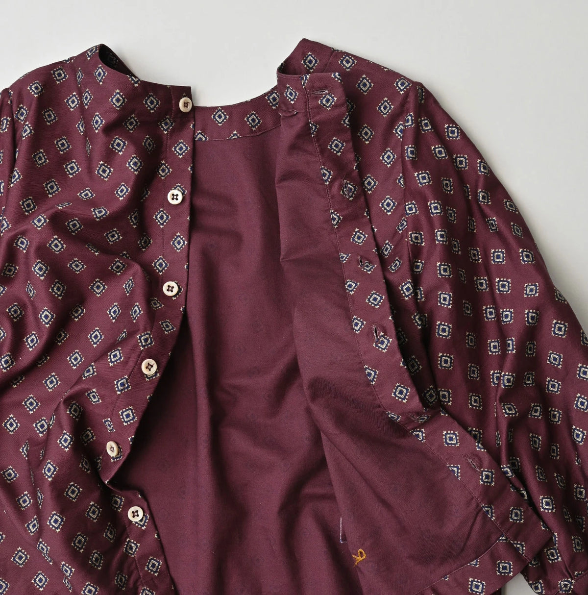 Square Komon Print Puff Blouse