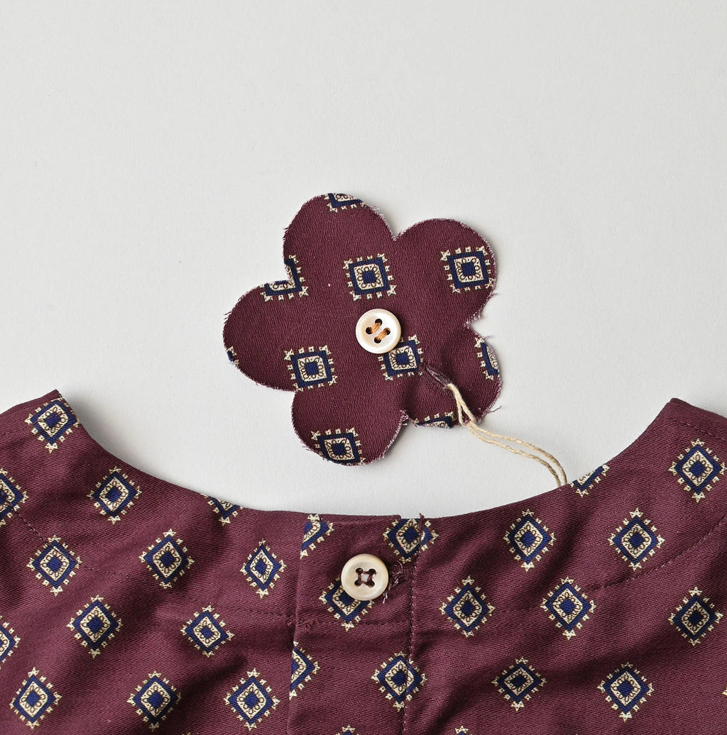 Square Komon Print Puff Blouse