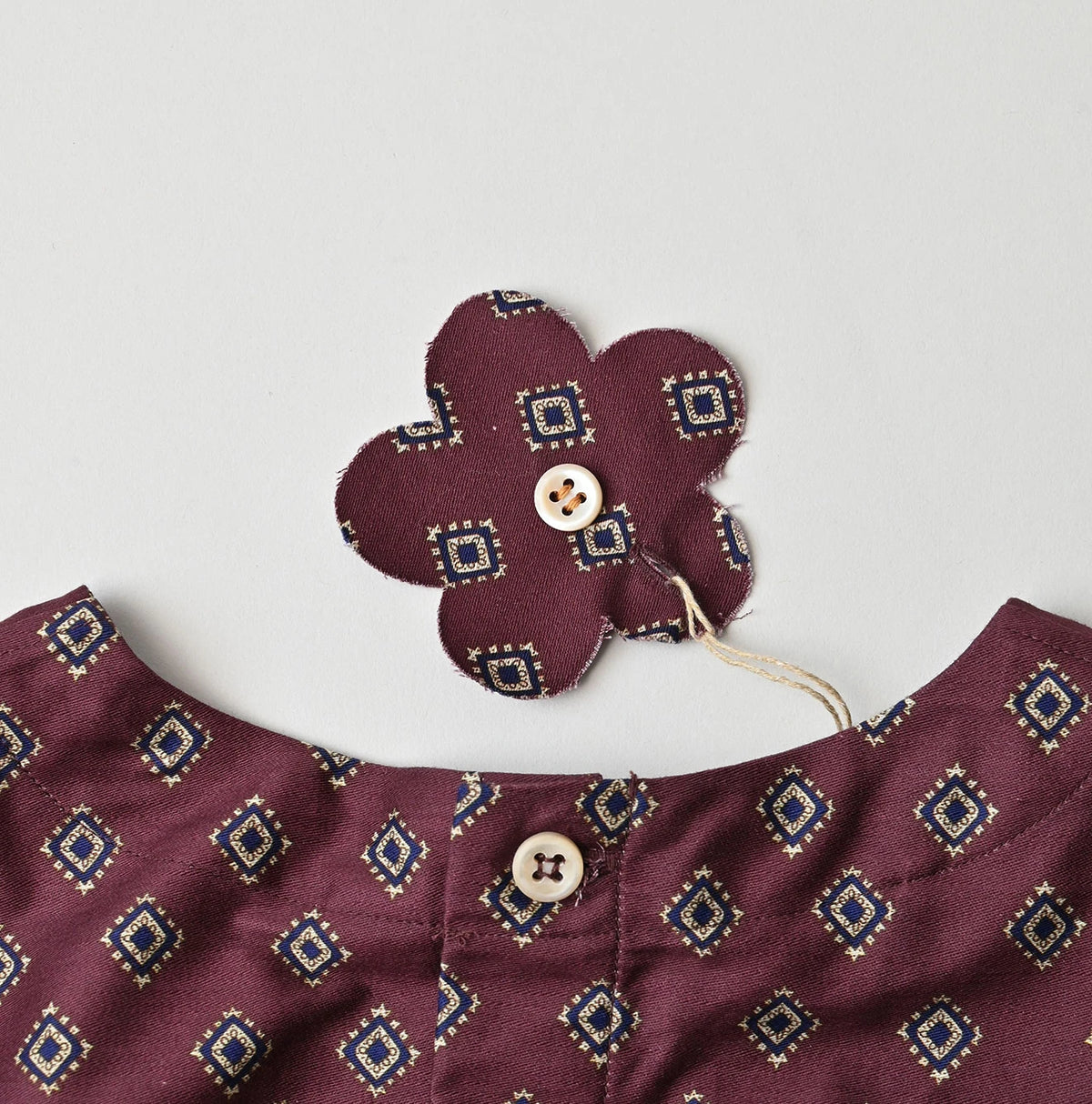 Square Komon Print Puff Blouse