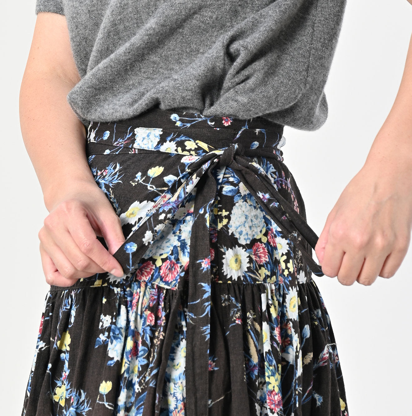 Indian Khadi Bouquet Stripe Print GuruGuru Skirt Detail