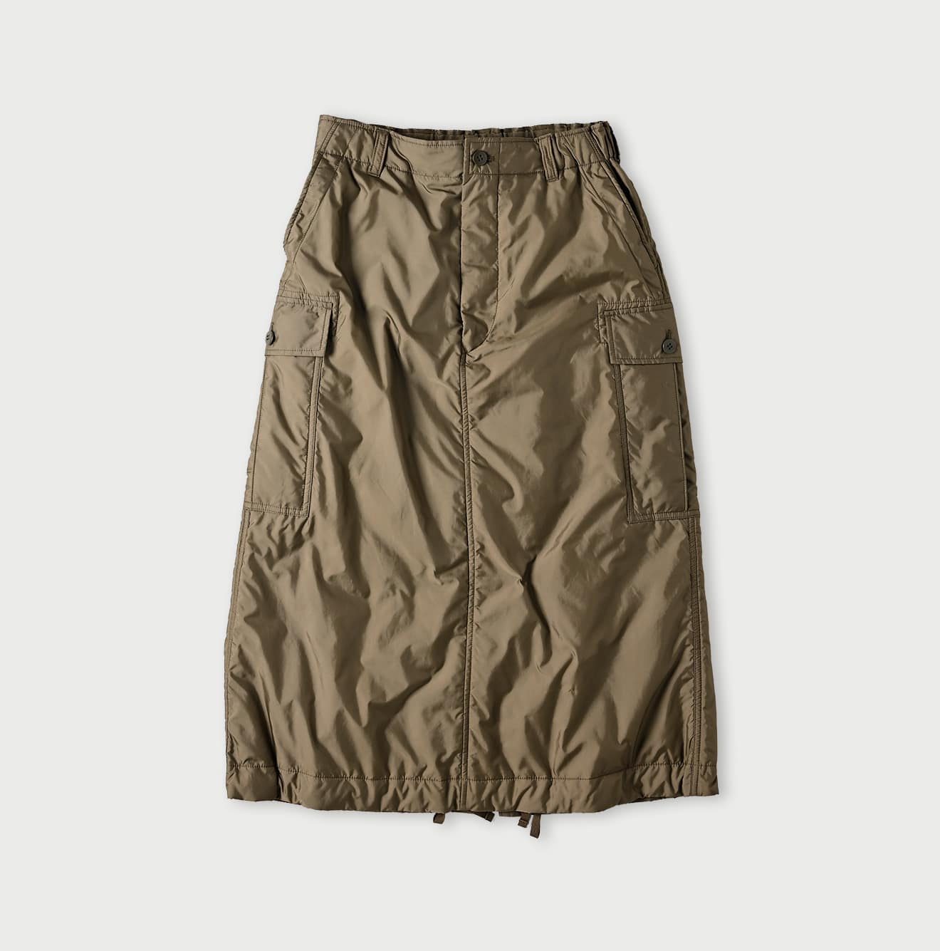 Nylon Quilting Cargo Skirt Khaki
