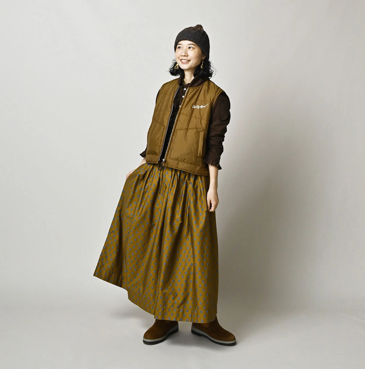 Square Komon Print Easy Gather Skirt