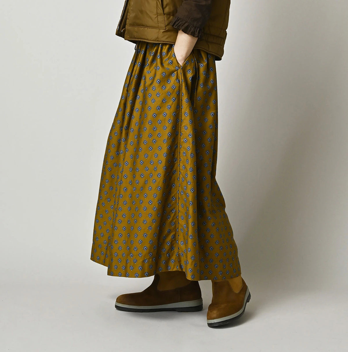 Square Komon Print Easy Gather Skirt