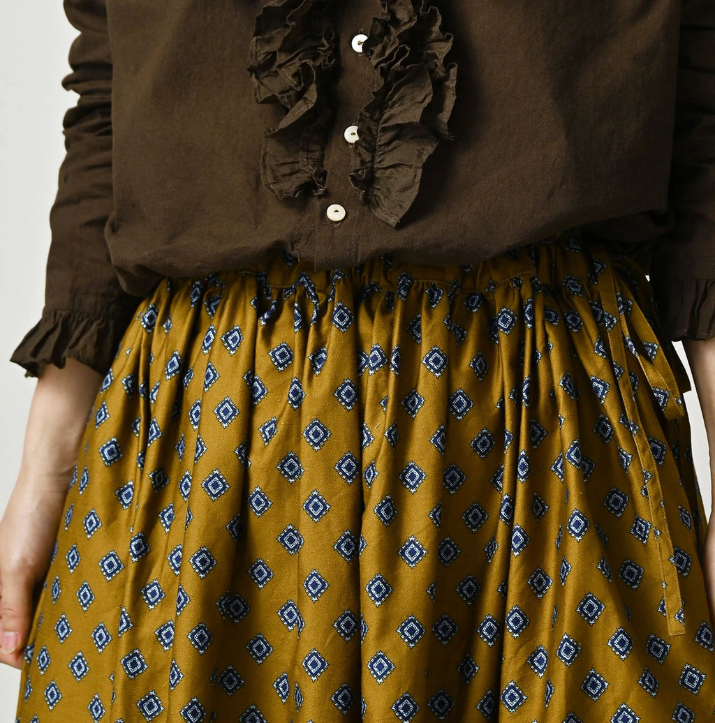Square Komon Print Easy Gather Skirt